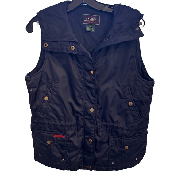 Ralph Lauren Marine Company Women’s Navy Blue Hooded zip up vest Size Small - Picture 1 of 16